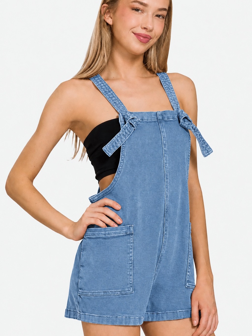 Zenana Outfitters Light Blue Denim Short Jumpsuit Overalls